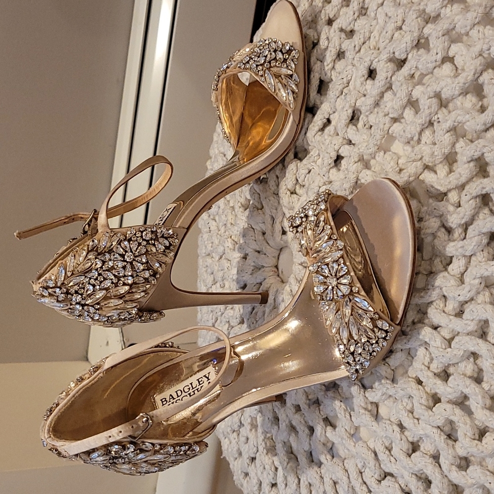 Badgley Mischka Tampa Nude Satin Embellished Heels